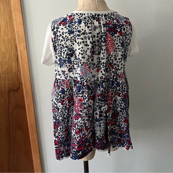 SOLD SACAI sz 2 S WHITE Linen Tee Flare Back Floral Print Short Sleeve Tshirt - Picture 3 of 12